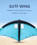 Handheld Inflatable Wing Surf Kite For Wind Wing Foiling And Kitesurfing on sandy beach with blue sky backdrop