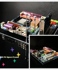 Open Frame Acrylic Base Stand For ATX Motherboard Rigs, Ultra Transparent 4mm Acrylic, side view with installed motherboard.