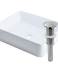 Above Counter Rectangular Ceramic Vessel Sink In Polished White, 20.75 L x 16.5 W x 5.5 H with stainless steel drain