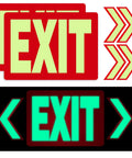 Glow In The Dark Emergency Exit Signs 2 Pack Photoluminescent Vinyl For 50 Feet Visibility No Wiring Needed Flexible Arrows System For Easy Setup Lets You Show Clear Safe Path In Any Hallway Or Stairwell red and green exit signs with arrows