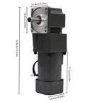 110V AC Heavy Duty Right Angle Gear Motor With Variable Speed Adjustable Controller, dimensions and steel construction shown