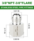 2-Pack 304 Stainless Steel Tube Flare Fittings Adapter 3/8 Inch Male Flare to 3/8 Inch NPT Female Half Union with Protective Case Go-To Choice for Industrial Piping and Equipment Connections, 304 stainless adapter