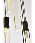 Close-up of the Modern 16 Light Ceiling Pendant With Heavy Duty Black Metal Frame And Crisp Crystal Drops showing crystal elements.