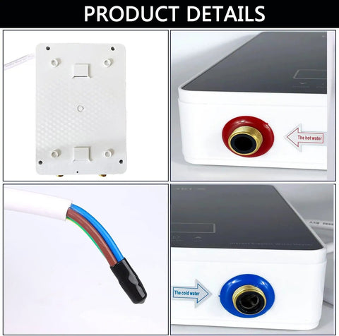 Instant 240V 6kW Tankless Electric Water Heater On Demand Hot Water For Kitchen And Bathroom With connectors and cables