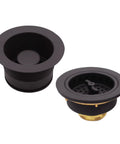 Combo Pack 3-1/2 Inch Wing Nut Twist Style Kitchen Sink Basket Strainer With EZ Mount Waste Disposal Drain Flange And Stopper In Oil Rubbed Bronze Solid Brass Construction Easy Install Fits Most EZ Mount Disposals in image.