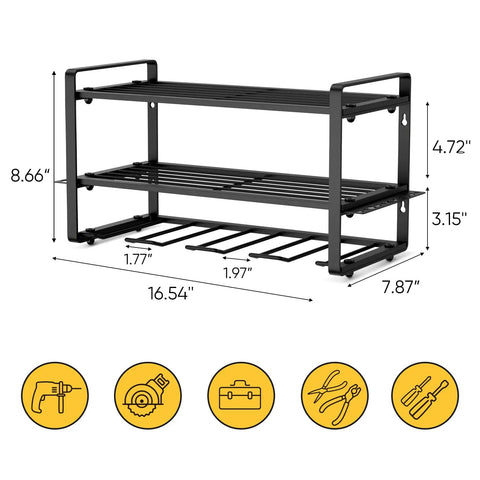 Heavy Duty Power Tool Organizer And Drill Holder Wall Mount For Garage And Workshop 3 Tier Cordless Drill Storage Rack Easy Install Tool Storage System With Side Slots And Hooks