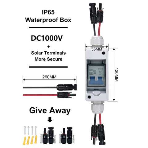 Two Pole 1000V 63 Amp DC Solar Disconnect Switch With DIN Rail Mount Outdoor IP65 Waterproof Box Isolator For PV System Rugged High Current 63A DC Breaker For Tough Outdoor Installations