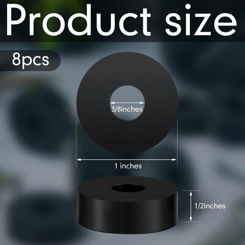 All In One Rubber Spacer Set With 1 Inch Outer Diameter, 3/8 Inch Inner Diameter, 1/2 Inch Thick Black Round Washers For Anti Vibration, Mounting Bushings, Automotive And Home Gear, 8 Piece Pack