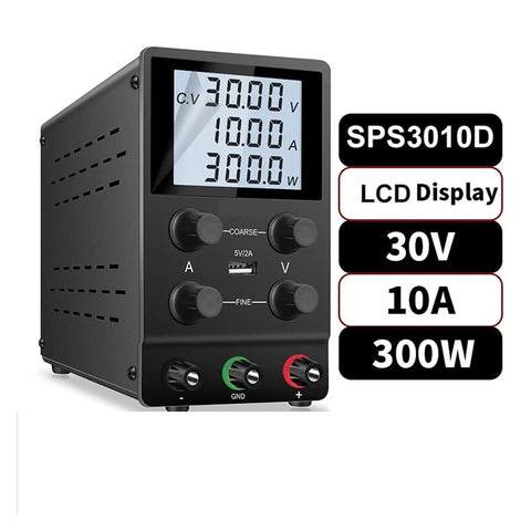 Variable DC Power Supply 30V 10A Lab Bench Power Source with LCD display and control knobs