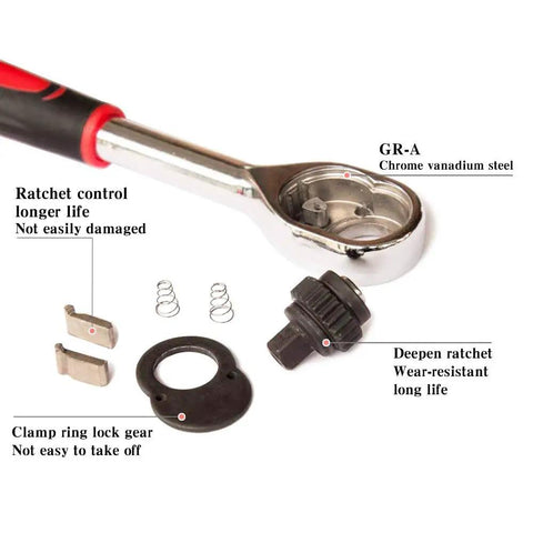 Compact Quarter Inch Drive Ratchet Socket Set with ten metric sockets from four to thirteen millimeters, ratchet components shown