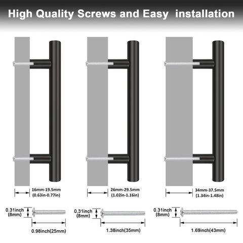 Screw size chart for 30 Pack Matte Black T Bar Cabinet Pulls, 6 Inch Length, Stainless Steel Dresser Drawer Pulls with 3-3/4 Inch Hole Centers