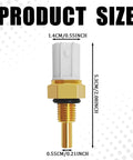 Front view of coolant temperature sensor with white plastic connector and brass threaded probe, about 5.3 cm long.