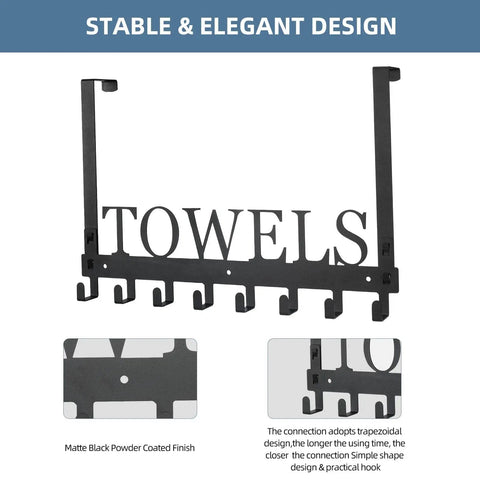 Over The Door Towel Rack With 8 Heavy Duty Hooks Wall Mount Option Must Have Space Saver Rust Resistant Manganese Steel