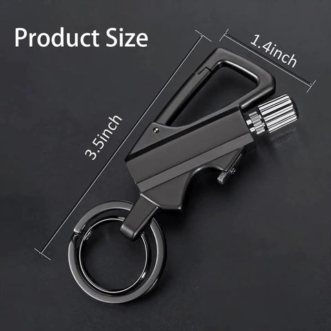 3in1 Lighter With Multitool Keychain And Bottle Opener, Vintage Metal Alloy Pocket Lighter with size dimensions, black finish