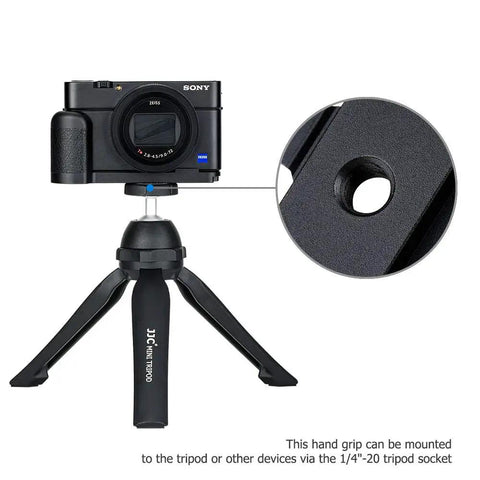 Tripod-mounted RX100 VII with Beefy Metal Hand Grip L Bracket For RX100 VII Camera Anti Slip Accessory.