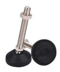 Workhorse Adjustable Leveling Feet With Swivel Base Plate M8 M10 M12 Thread, forged steel foot with rubber base for stability.
