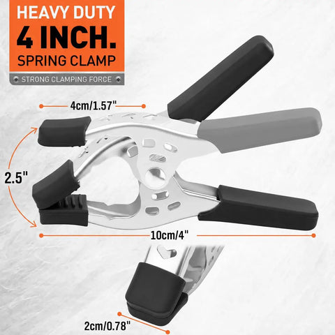 Heavy Duty Eight Piece 4 Inch Spring Clamp Set, 1.5 Inch Jaw Opening, Nickel Plated Steel, Non Slip Grip