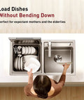 All In One Stainless Steel In Sink Dishwasher And Kitchen Sink Combo That Cuts Down The Washing Drama With Heavy Gauge Sanitizer And Super Efficient Drying For Busy Households, showing a user loading dishes.
