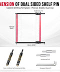 Dimensions of Shelf Pin Jig With Self Centering Drill Bits 1/4 Inch And 5mm For 32mm System Cabinet Hole Drilling Template.