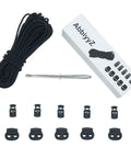 Elastic Cord One Eighth Inch Three Millimeter Heavy Duty Stretch Rope Ten Yards Ten Pack with plastic locks on display.