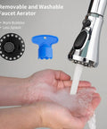 Pull Down Kitchen Faucet Spray Head With 3 Modes Stream, Spray, And High Pressure Rinse, hands washing under water