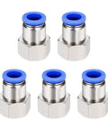 5 Pack Push To Connect Fittings 12mm Tube One Half Inch NPT Nickel Plated Brass Straight Female Adapters Blue For Quick Air Line Connections