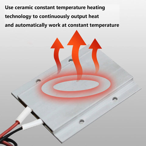 PTC heating plate with aluminum shell, red heating ring, 12V, 50W, wired connections