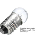 Hella Bright E10 Mini Light Bulbs With Warm Yellow Vibe 10 Pack 1.5V Miniature Screw Bulbs showing threaded design for easy installation.