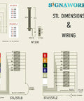 Dimensions and wiring for 2 Stack LED Andon Tower Light Red Green Steady On With 12 Inch Threaded Metal Pole