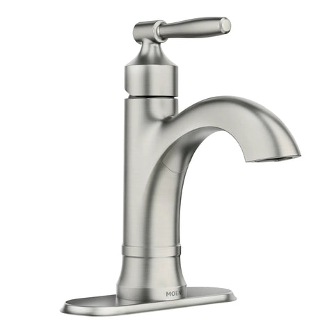 Halle Spot Resist Brushed Nickel One Handle Bathroom Sink Faucet With Optional Deck Plate Aerated Water Flow Flexible 1 Or 3 Hole Installation
