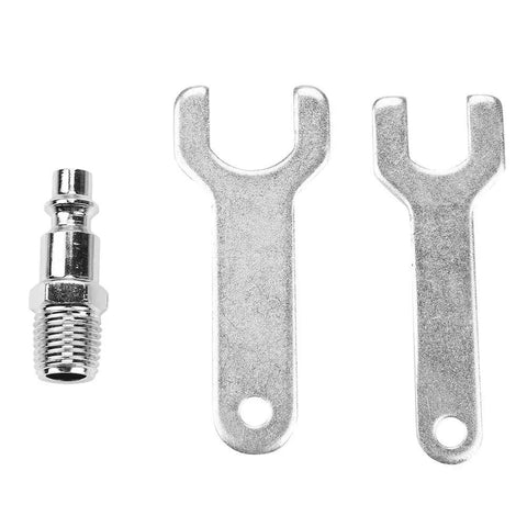 1/4 Inch Pneumatic Die Grinder Delivers Blazing 22000 Rpm Air Power with metal wrenches and connector for tool maintenance.