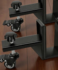 Close-up of swivel wheels and adjustable clamps on Professional Grade Heavy Duty Door Panel Cart.