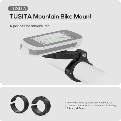 Edge Mountain Bike Mount For Garmin GPS Computers Rock Solid Bar Mount showing installation on a mountain bike handlebar.