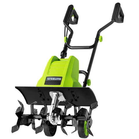 18 Inch Electric Tiller Cultivator With 8.7 Inch Depth And 24 Steel Tines, 13.5 Amp Corded Power For Gardening, green design