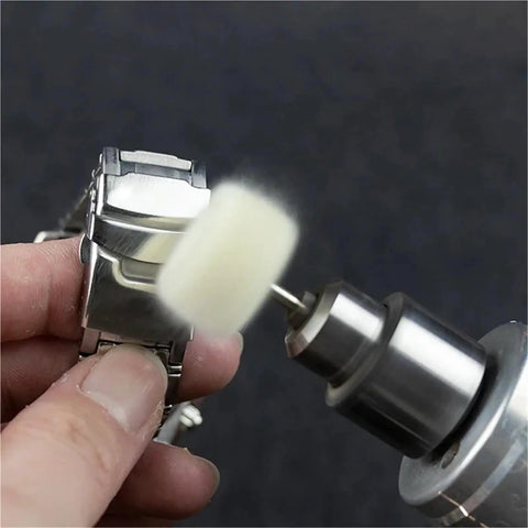 Using Wool Felt Mini Polishing Brush Wheel Set 60 Pieces 3 Millimeter Shaft Heads For Car Detailing Rotary Tools Drills And Pneumatic Polishers Get A Slick Consistent Finish on metal watch band