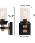 Diagram showing dimensions of One Light Rustic Wall Sconce For Bathroom And Hallway With Metal Wood Grain Vanity Light And Glass Shade.