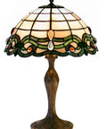 Semi Baroque Tiffany Style Stained Glass Table Lamp With Antique Bronze Finish, 18 Inch Tall, Warm Yellow Green Glass Shade