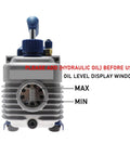 Heavy Duty Single Stage Vacuum Pump For Hvac Service Featuring Hella Fast Flow Rates And Gas Ballast Valve To Cut Condensation showing oil level display.