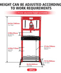 Heavy Duty Hydraulic Shop Press 20 Ton H Frame Benchtop Industrial Press with adjustable height worktable for garage repairs.
