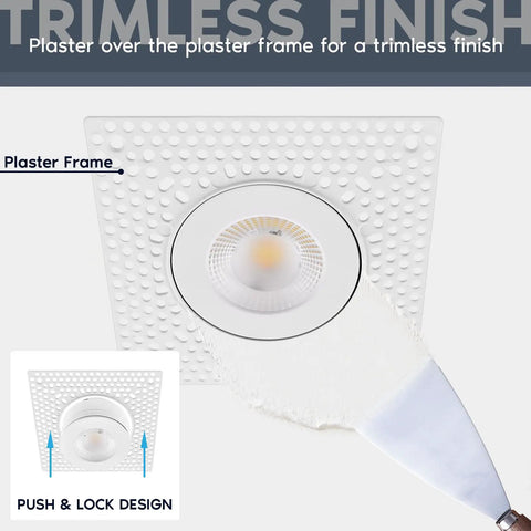 Slick Floating Gimbal Led Trimless Recessed Light Kit Featuring Built In Junction Box With Killer Glow Dimmable Bulbs installation with plaster frame