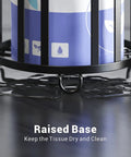 Close-up of raised base on 2 Pack Free Standing Toilet Paper Holder Tower For 3 Rolls Black Space Saving Workhorse Bathroom Organizer