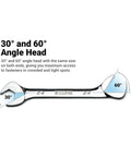 Angle Open End Wrench Set With 30 Degree And 60 Degree Angles SAE, illustration of wrench with 30°/60° ends labeled.