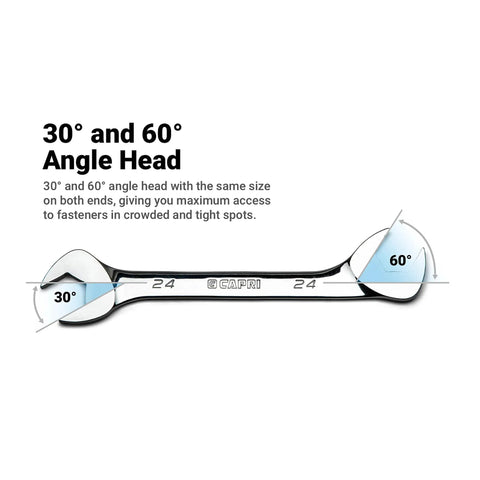Angle Open End Wrench Set With 30 Degree And 60 Degree Angles SAE, illustration of wrench with 30°/60° ends labeled.