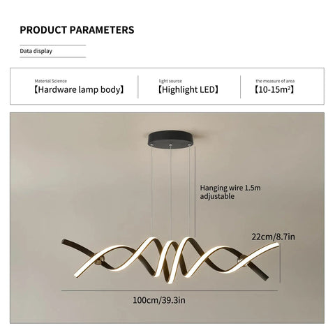 Modern LED Chandelier Pendant Lights With Dimmable Remote Control, 38W Aluminum Two-Head Pendant Fixture, Matte Black Finish, size dimensions shown