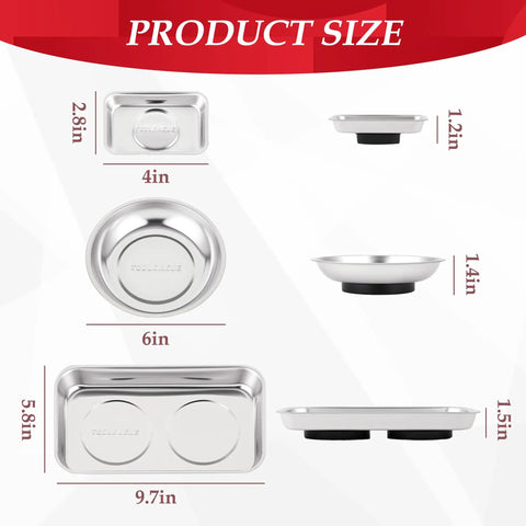 Magnetic Tray Set With 15Lb Pickup Pen Heavy Duty Stainless Steel Trays With Extra Strong Magnets For Quick Grab And Easy Sorting Of Metal Parts And Tools