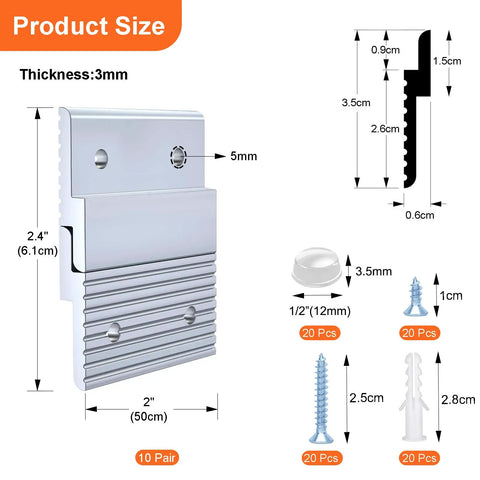 Heavy Duty 2 Inch Aluminum French Cleat Picture Hanger Kit With Hardware For Artwork, Mirrors, Whiteboards, Cabinets