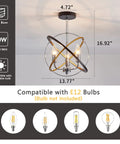 Dimensions and bulb compatibility for Three Light Farmhouse Dope Vintage Chandelier With Industrial Chrome Matte Finish E12 Base