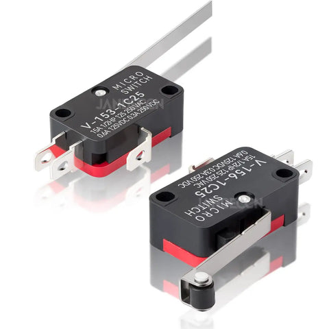 Close-up of two 10 Pack Lead Limit Switch With Long Hinge Lever SPDT 1NO 1NC Snap Action Micro Switch V153 1C25 Built Tough
