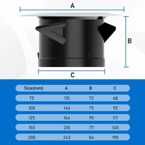 Dimensions diagram of the 4 Inch Round Exhaust Vent Cover With Built In Fly Screen For Bathroom Kitchen Office Home, showing size options.