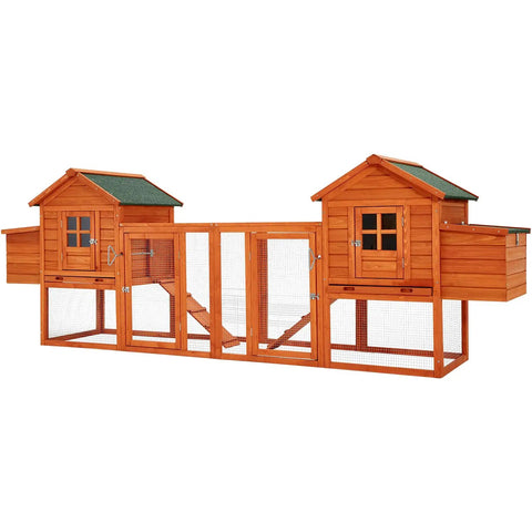 Big Ol Wooden Chicken Coop With Run For 4-6 Chickens, 2-Tier Outdoor Hen House, weatherproof fir wood, natural finish